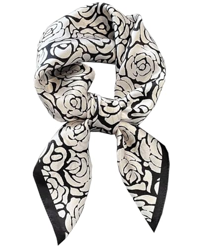 Dailyacc Hair Bandanas Scarf For Women Lightweight Fashion Neck Silk Satin Head Scarves For Sleeping Handbags Scarf - color: 28-black Peony/27.5*27.5in
