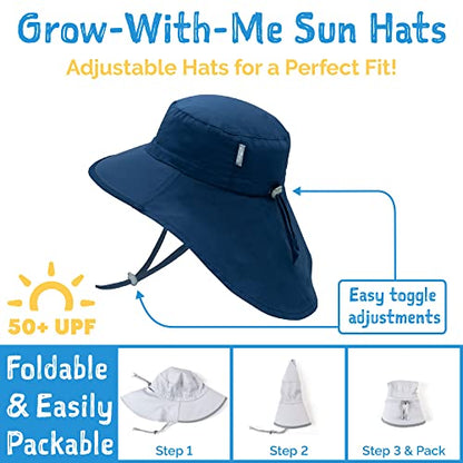 JAN & JUL Girls' Grow-with-Me Cotton Xplorer Sun Hat with Large Brim - color: Purple Daisy, size: 2-5T