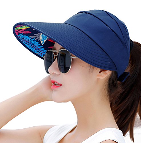 Sun Hats for Women Wide Brim UV Protection Sun Hat Summer Beach Packable Visor - color: Navy
