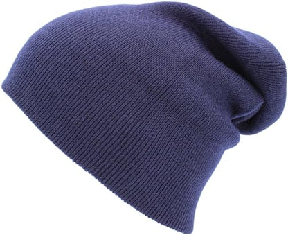 KBETHOS Made in USA Classic Men's Women's Cuffed Folded Acrylic Knit Beanie Hat Solid Unisex Cold - color: Navy Solid Long Beanie