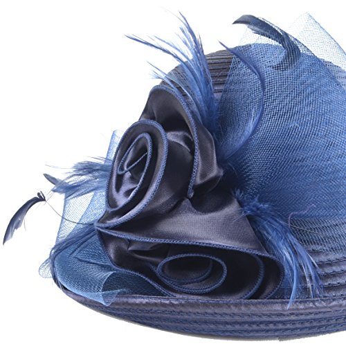 Ruphedy Women Derby Church Dress Bucket Hat Fascinators Tea Party Wedding Hat - color: Navy
