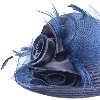 Ruphedy Women Derby Church Dress Bucket Hat Fascinators Tea Party Wedding Hat - color: Navy