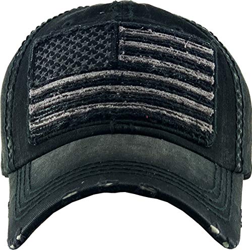 KBETHOS Flag USA America Military Thin Blue Line Thin Red Line Vintage Distressed Baseball Cap Dad Hat Unisex Adjustable… - color: Black Embroidered Flag