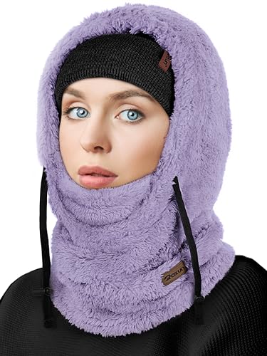 ROXUN Ski Mask Fleece Balaclava, Windproof Face Mask Winter Warm Neck Cover - color: Pale Lavender