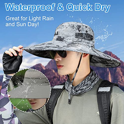 HUAMULAN Men Women 6" Wide Brim Sun Protection Hat Summer Fishing Hats - color: Hn005-shenhui-smo