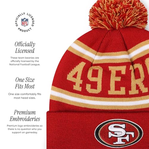 FOCO NFL Unisex-Adult NFL Team Logo Stripe Pom Beanie Hat
