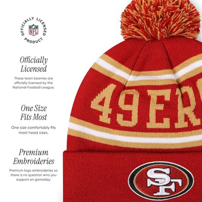 FOCO NFL Unisex-Adult NFL Team Logo Stripe Pom Beanie Hat