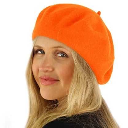 Classic Winter 100% Wool Warm French Art Basque Beret Tam Beanie Hat Cap - color: Orange