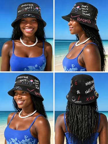Packable Reversible Printed Bucket Hat Unisex for Men Women Beach Fisherman Cap - color: Black-3