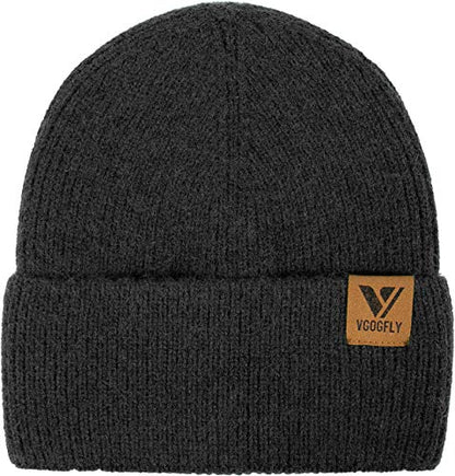 Vgogfly Beanie Men Slouchy Knit Skull Cap Warm Stocking Hats Guys Women Striped Winter Beanie Hat Cuffed Plain Hat - color: Black