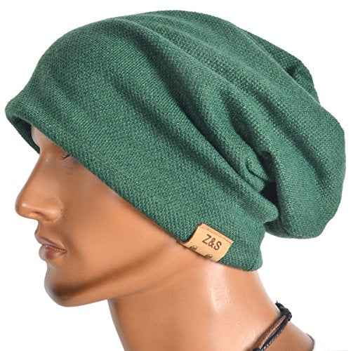 VECRY Men's Slouch Beanie Skull Cap Long Baggy Hip-Hop Winter Summer Hat - color: Green