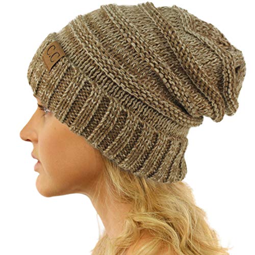CC Winter Trendy Warm Oversized Chunky Baggy Stretchy Slouchy Skully Beanie Hat (Mix Taupe)