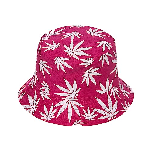 Punk Black Green Red Leaf Weed Fisherman Caps Bucket Hats Hip Hop Gorro Outdoor Men - color: Rose Pink White