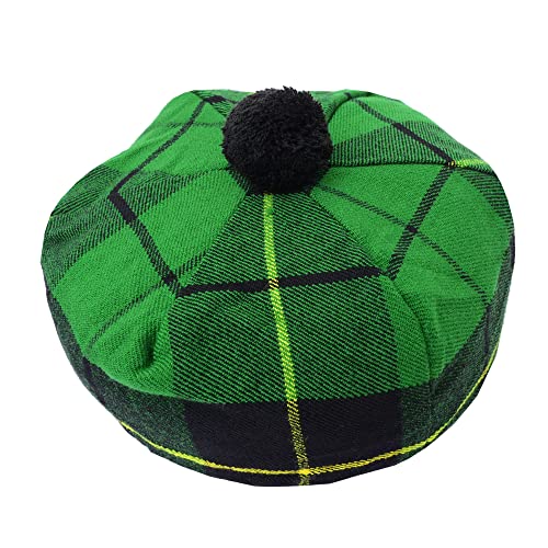 HAAUR Scottish Tammy Hat Traditional Kilt Tam o' Shatner Acrylic Wool Flat Bonnet Various Tartans with Pompom One Size - color: Hunting Wallace