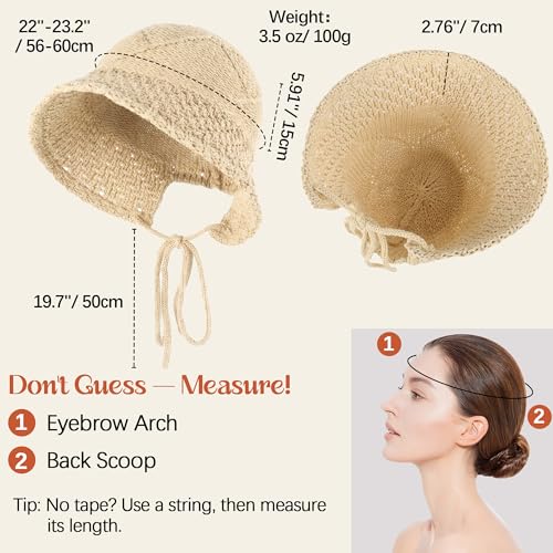 Ababalaya Women’s Lightweight Cotton Crochet Bucket Hat - color: Apricot