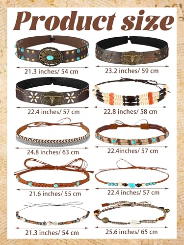Zeyune 10 Pcs Cowboy Hat Bands Ethnic Western Hat Belts Rural Cowgirl Turquoise Hatbands Beaded Cowboy Supply - style: Stylish Style