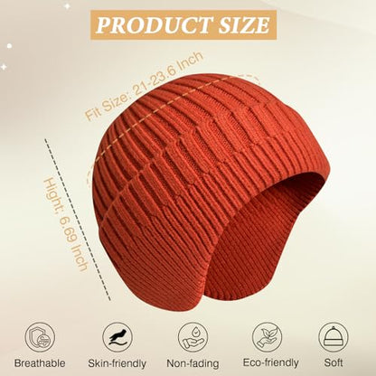 Beanie Hat with Earflap for Men Women, Soft Warm Knit Skull Caps Unisex Fashion Outdoor Winter Hats - color: Orange
