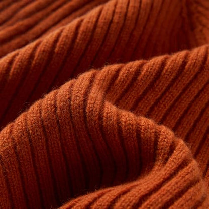 100% Merino Wool Cuff Beanie Hat, Unisex Warm Winter Caps Soft, Breathable & Cozy Stretchy Knitted Cuffed Cap - color: Dark Orange