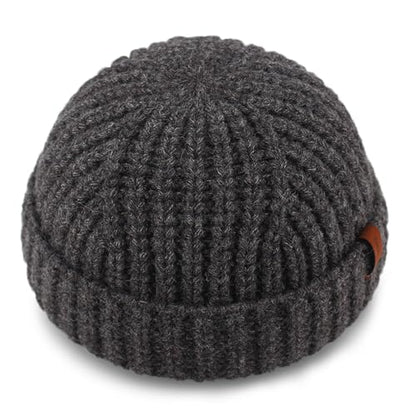 Chunky Wool Fisherman Short Beanie Hats Skull Cap for Men, Mens Thick Skater Streetwear Fishermans Beanie Daily Hat - color: Dark Grey