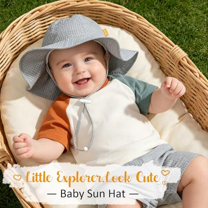 Baby Sun Hat Toddler Boy Girl Adjustable Outdoor Beach Hat Kids Wide Brim - color: Khaki & Gray & Navy -3pcs, size: 2-5T