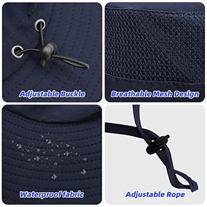 Fishing Hat for Men Sun Protection Hat with Removable Neck Flap Face Cover - color: Navy Blue