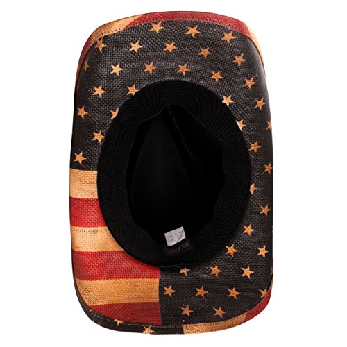 grinderPUNCH Straw Cowboy Hat for Men Women Western Cowgirl Outback Sun Hat - color: Antique Flag