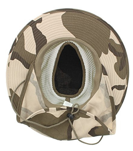 Wide Brim Outdoor Safari Summer Sun Hat with Neck Flap - color: Light Desert Camo, size: Small