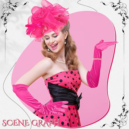 Yaomiao 5 Pcs 1920s Tea Party Accessories Fascinator Hat Gloves - color: Rose Red