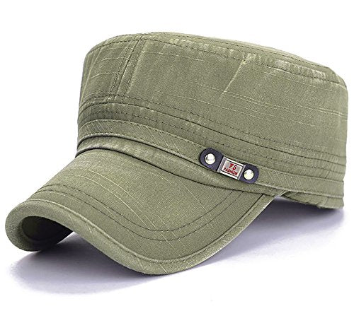 Glamorstar Unisex Cadet Army Cap Washed Cotton Twill Military Corps Hat Flat Top Cap - color: Green