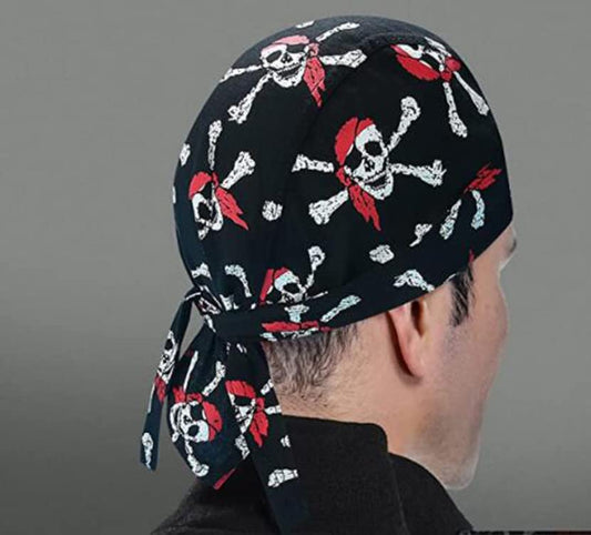 Greenery-GRE Head Tie Quick Drying Cycling Cap Headband Skull Beanie Bandana Do Rags Moisture Wicking Pirate Hat Helmet Liner - color: Skeleton, Red+white+black