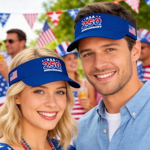 USA Visor Hat Sun Adjustable Sports Beach Cap Men Women Adults - color: 250th Anniversay-blue 5