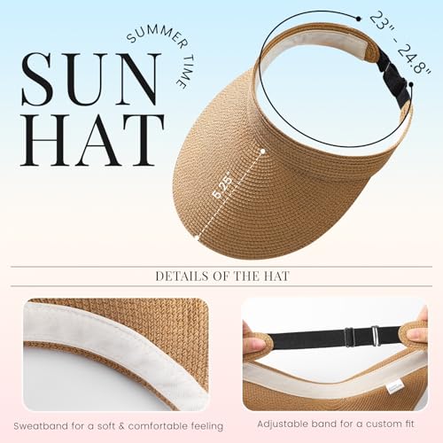 Beach Sun Straw Hats for Women, UPF 50+ UV Sun Protection Summer Straw Hat - color: 13cm - Khaki