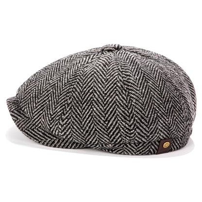 Men's Wool Newsboy Cap 8-Panel Tweed Taxi Hat Herringbone Gatsby Flat Hats - color: Dark Gray
