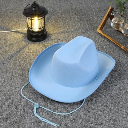 COLLECT PRESENT Plain Felt Cowboy & Cowgirl Hat for Men and Women | Western Studded Cowboy Hat in Adult Sizes - color: Blue