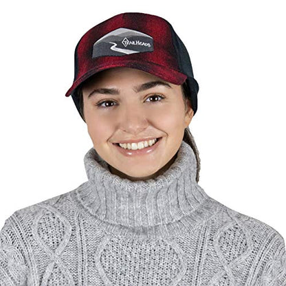 TrailHeads Women's Ponytail Trucker Hat, Running, Hiking & Outdoor Sports - color: Red Plaid W/Logo