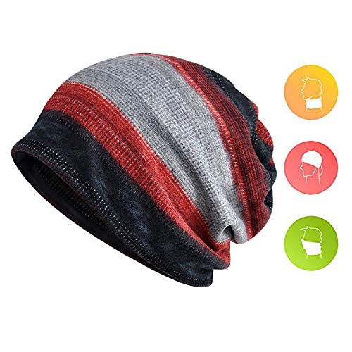 Zando Slouchy Dwarf Beanie Hats for Women Men - Breathable Cozy Cotton Sleep Cap Thin Chemo Headwear for Hip-Pop Halloween - color: A Blue Red Light Blue