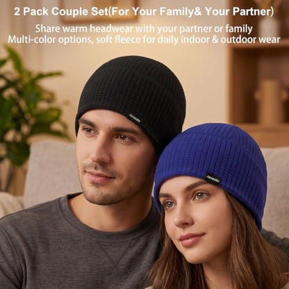 2-Pack Running Skull Cap Cycling Helmet Liner for Men Thermal Beanie Hat - color: Black+blue Purple