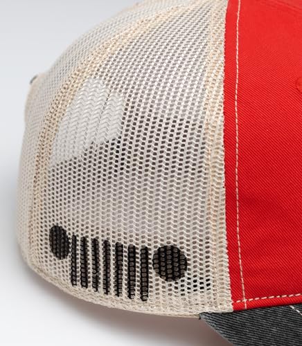 Jeep Have Fun Out There Patch Garment Washed Trucker Hat Unstructured for Men & Women - Adjustable Snapback Baseball Cap - color: Red