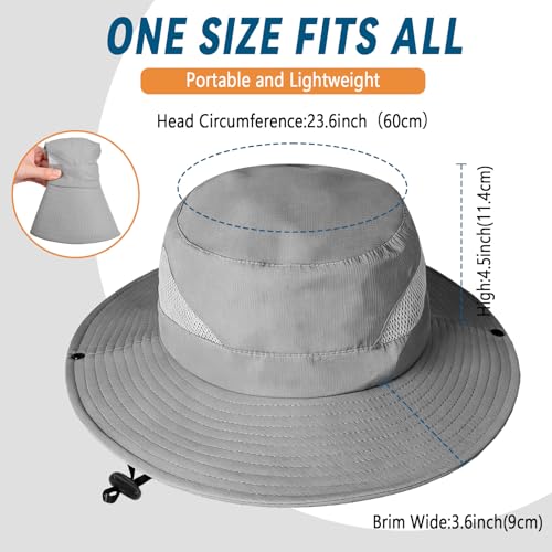 ZOORON Sun Hats for Men Women, Wide Brim Safari Hats UV Protection UPF50+ Waterproof Boonie Hats for Fishing Hiking Camping - color: With One Pair Cooling Sleeves-1pack-gray