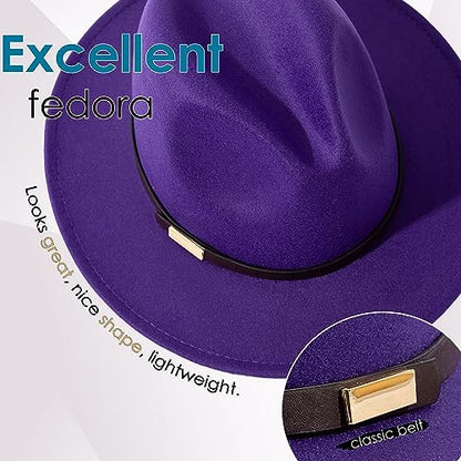 Fedora Hats for Men Wide Brim Panama Hat with Classic Belt - color: Purple