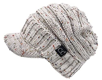 C.C Trendy Warm Oversized Chunky Soft Oversized Ribbed Slouchy Knit Hat with Visor Brim - color: Oatmeal