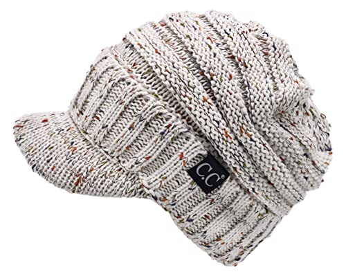 C.C Trendy Warm Oversized Chunky Soft Oversized Ribbed Slouchy Knit Hat with Visor Brim - color: Oatmeal