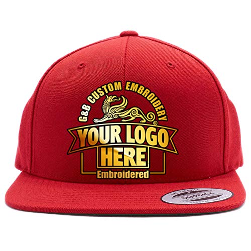 Custom Hat. 6089 Classic Snapback. Embroidered. Place Your Own Text/Logo - color: Red