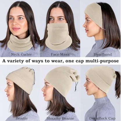 Ababalaya Unisex Satin Lined Knit Open Beanies Rasta Beanie - color: Beige
