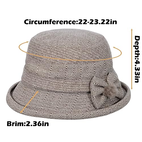 Women Winter Warm Bucket Hat 1920s Vintage Cloche Bowler Hats Fashion Ladies Church Bucket Hat - color: Dark Khaki