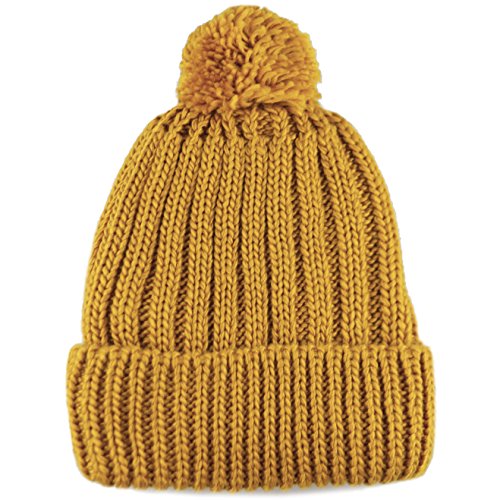 Women and Men Beanie Daily Winter Oversized Thick Stretchy Knitted Pom Pom Beanie Fleece Lined Beanie Hat - color: 2. Straight Mustard
