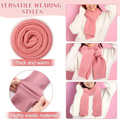 Geyoga 6 Pcs Winter Knit Set with Knit Beanie Hat Long Scarf Touchscreen Gloves Foldable Earmuff Fleece Socks for Women - color: Pink, style: Trendy Style