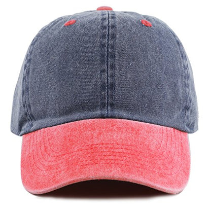 The Hat Depot 100% Cotton Pigment Dyed Low Profile Dad Hat Six Panel Cap - color: 2. Navy/Red