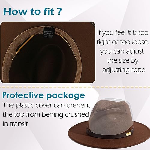 Fedora Hats for Men Wide Brim Panama Hat with Classic Belt - color: Coffee