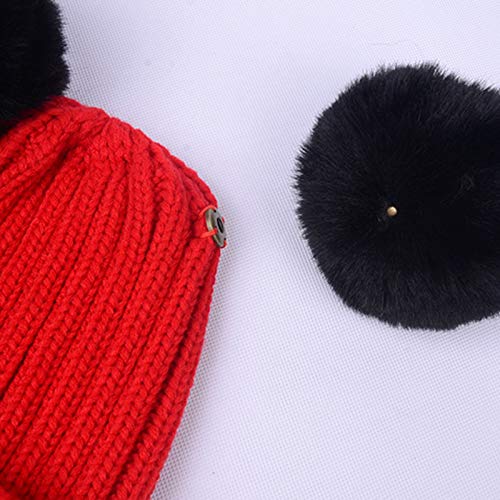Toddler Winter Knit Hat Upgrade Fleece Lined Pompom Ears Beanies Cap for Boys Girls 3-12 Years - color: Dark Pink
